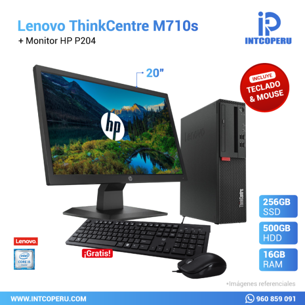 Combo CPU - Lenovo Thinkcentre M710s - Intel Core i5 7ma Gen - RAM 16GB - HDD 500GB Mecánico + Monitor HP 19.5" P204