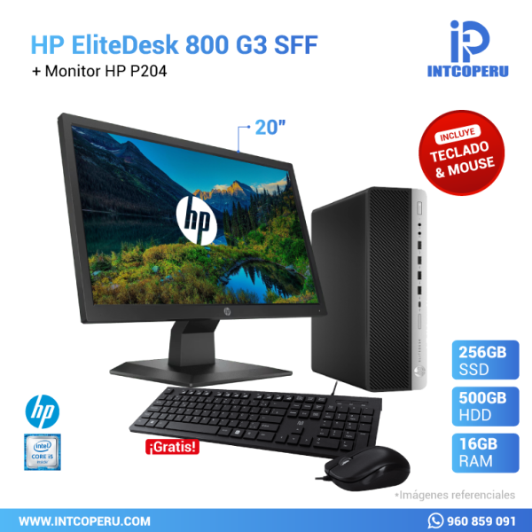 Combo PC - HP EliteDesk 800 G3 SFF - Intel Core i5 7ma Gen - RAM 16GB - HDD 500GB Mecánico - SSD 240GB + Monitor HP 19.5" P204