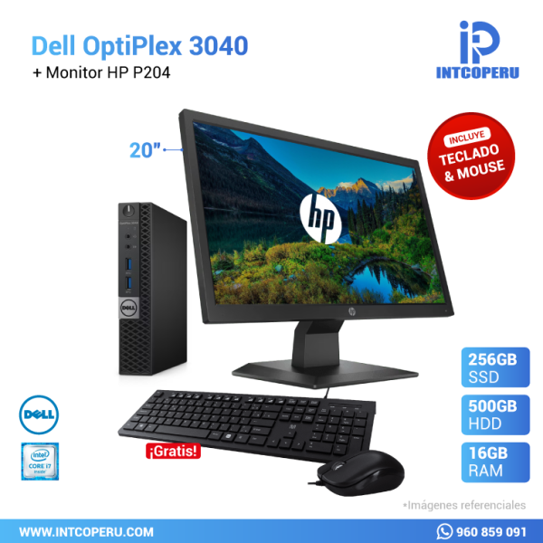 Combo PC - Dell Optiplex 3040 - Intel Core i7 6ta Gen - RAM 16GB - HDD 500GB Mecánico - SSD 240GB + Monitor HP 19.5" P204